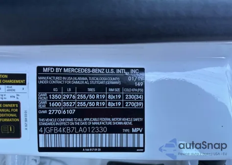 2020 Mercedes-Benz Gle 350 4Matic from USA, damaged, VIN 4JGFB4KB7LA012330